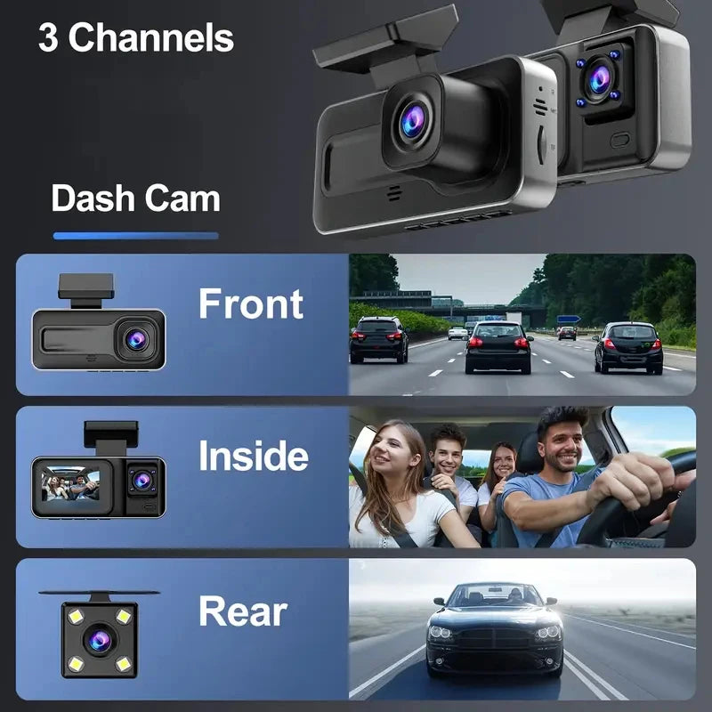 3-Channel 1080P WiFi Dash Cam – Front, Rear & Interior Camera