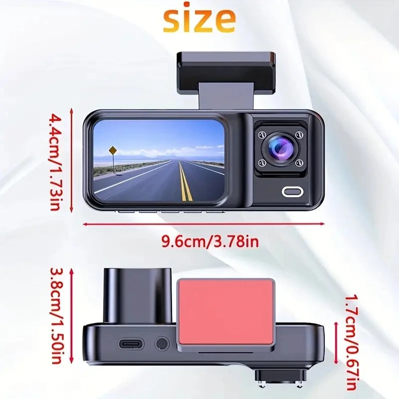 3-Channel 1080P WiFi Dash Cam – Front, Rear & Interior Camera