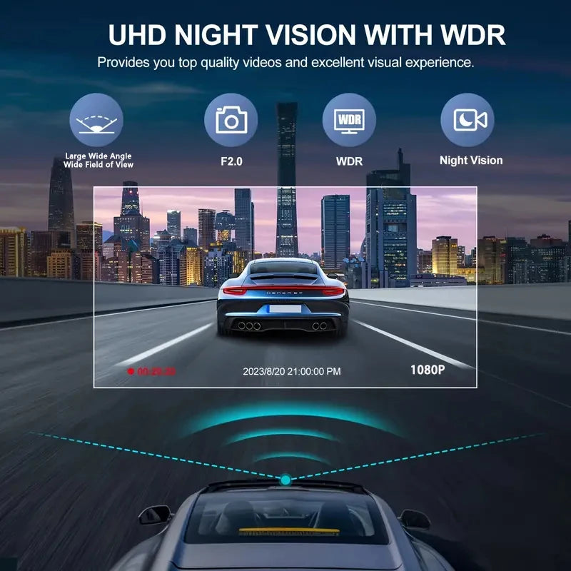 3-Channel 1080P WiFi Dash Cam – Front, Rear & Interior Camera